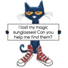 a drawing of a cat holding a sign that says, i lost my magic sunglasses can you help me find them?