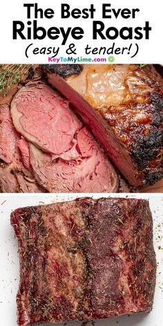 Two images of ribeye roast, with title text at the top. Ribeye Roast Recipes Crockpot, Boneless Ribeye Roast Recipes, Ribeye Roast Recipes Boneless, Easy Prime Rib Recipe Ovens, Beef Ribeye Roast Recipe, Beef Ribeye Roast Boneless, Ribeye Roast Recipes Bone In, Ribeye Roast Recipes, Rib Premium Oven Roast Recipe