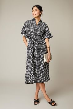 Sarah Shirtdress | Black Gingham - Tucker Let It Flow, Black Gingham, Classic Blouses, Silk Dresses, Gingham Dress, Vestido Casual, Black Shirt Dress, Shirtdress, Wide Sleeves