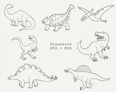 dinosaurs are drawn in different styles and sizes