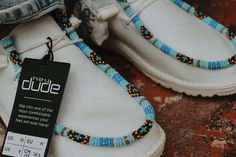 "Custom hand beaded \"Hey Dude\" shoes. Made to order.  Email shop@braskabranded.com for requests." Beaded Hey Dude Shoes, Beaded Dudes, Beaded Hey Dudes, Hey Dude Shoes Women, Custom Hey Dudes, List Inspiration, Western Stuff, Country Shoes, Cowgirl Accessories