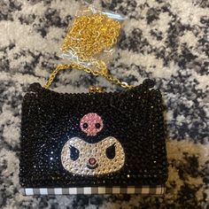 Brand New Purchased From Japan Blingme Store Designer Black Evening Bag As Gift, Rectangular Wallet On Chain Gift, Black Rectangular Wallet On Chain For Evening, Luxury Black Wallet On Chain For Party, Black Clutch Wallet On Chain For Party, Designer Party Wallet On Chain In Rectangular Shape, Orange Monkey, Sanrio Bags, Sanrio Bag