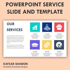 the powerpoint service slide and template is shown in this image, there are four different colors