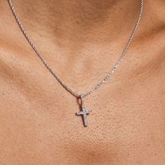 The Diamond Cross exemplifies elite craftsmanship and attention to detail, making it one of our most popular pieces. This micro-sized pendant now in white gold is sleek and will accentuate any fit. This product is guaranteed for life - GLD will repair the item should you experience any defects in craftsmanship or breakage. Specifications - 1/2" x 1" (Width x Height) - Weight: (Weight can vary +/- 2 grams) - 14k Solid White Gold: 1 gram Material Options - 14k Solid White Gold (Contact us for addi Gold Items, Diamond Cross Pendants, Diamond Cross, Vermeil Jewelry, Custom Earrings, Pendant Bracelet, Drop Necklace, Discount Codes, Rope Chain