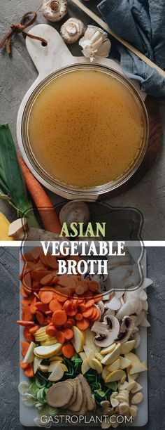 Easy Asian Vegetable Broth | Versatile and flavorful, it includes leek, mushroom, carrot, ginger, garlic, kombu, and daikon radish. Adds rich veggie flavor to any savory dish. Asian Receipe, Asian Broth, Leek Mushroom, Chinese Soups, Daikon Radish, Avocado Vegan, Boiled Vegetables, Flavorful Vegetables, Asian Vegetables