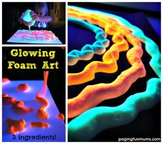 glow in the dark foam art project for kids to do with their hands and feet