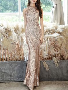 Evening Dress Champagne Mermaid Floor-Length Jewel Neck Sleeveless Zipper Chains Sequined Long Formal Party Dresses Mother Of The Bride Dresses Long, Mother Of The Bride Gown, Valentines Day Dresses, Evening Dresses Online, Bride Gown, Cheap Evening Dresses, Occasion Dresses Wedding, Mermaid Prom Dress, Mother Of The Groom Dresses