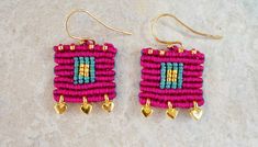 two pairs of pink and gold beaded earrings