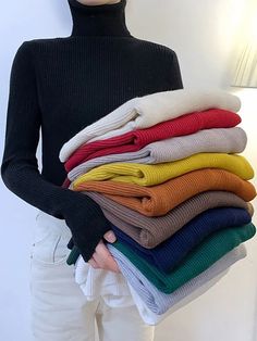 This is perfect for those who are looking for a clothing for a good price. It is fashionable, stylish, and it will look great on anyone who wears it. Do you wanahavit? Casual Sweaters Women, Winter Turtleneck, Winter Knit Sweater, Tight Sweater, Sweater Autumn, Knitting Women Sweater, Solid Clothes