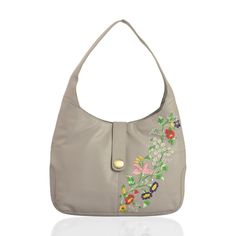 Embroidered Hobo Bag Embroidered Shoulder Bag For Everyday Spring Use, Spring Embroidered Shoulder Bag For Everyday Use, Chic Embroidered Shoulder Bag For Everyday, Chic Everyday Embroidered Shoulder Bag, Everyday Floral Embroidery Shoulder Bag, Spring Floral Embroidery Shoulder Bag For Everyday, Everyday Tote Shoulder Bag With Floral Embroidery, Everyday Floral Embroidered Tote Shoulder Bag, Everyday Floral Embroidery Tote Shoulder Bag