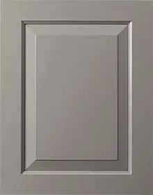 an image of a kitchen cabinet door with silver paint on the front and bottom panel