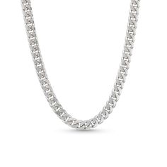 Raise the style bar with minimal effort when you wear this diamond-cut Cuban curb chain necklace in silver. solid sterling silver 7.2mm-wide Cuban curb chain Diamond-cut details add dimension and shine 22.0-inch necklace; lobster claw clasp Silver Cuban Link Necklace For Everyday Elegance, Classic White Gold Jewelry With Curb Chain, Classic Cuban Link Necklace With Polished Finish, Classic Silver Cuban Link Chain Necklace, Classic Polished Cuban Link Necklace, Classic Silver Cuban Link Necklace For Everyday, Elegant Cuban Link Necklace With Polished Finish, Sterling Silver Necklace With Oval Link Curb Chain, Modern Sterling Silver Necklace With Curb Chain