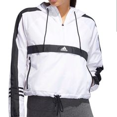 Elevate Your Outdoor Workout With The Adidas Women's Id Wind Half Zip Jacket. This Modern And Striking Jacket Features A Pullover, Half Zip Design With An Adjustable Hood. A Hemline With Cinch Tie Lets You Control Coverage, While Ripstop Material Is Lightweight Yet Keeps You Warm. Measurements - Pit To Pit 21.5”, Length Top To Bottom 21”. Pullover Half Zip, Outdoor Workout, Half Zip Jacket, Zip Design, Wind Jacket, Adidas Jackets, Adidas Outfit, Tracksuit Women, Hoodie Girl