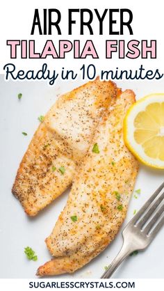 air fryer tila fish ready in 10 minutes with lemon and parsley on the side