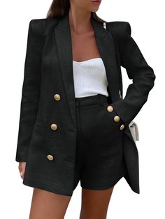 PRICES MAY VARY. Double Breasted closure Dry Clean Only" or "Hand Wash Only Suit With Shorts Women, Ceo Outfit Woman Boss, Blazer Shorts Outfit, Lawyer Outfits, Boxy Blazer, Outfit Blazer, How To Look Expensive, Shorts Sets, Professional Wardrobe