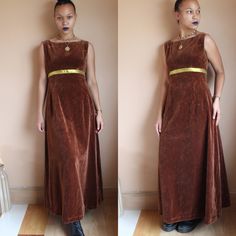 Vintage 1970s restored vintage dress. We restored this vintage dress with our seamstress.  Perfect for party season. It is #chocolatebrown velvet fabric. It has an inner lining. No labelled sizing.    Bust: 32 inches Waist: 28 inches Hips: 45 inches Waist to hem: 41 inches Our model is a UK size 6/8 and 5ft5 Carrie The Musical, Velvet Maxi Dress, Velvet Maxi, Vintage Dress, Vintage 1970s, True Vintage, Velvet Fabric, Vintage Denim, Paisley Print