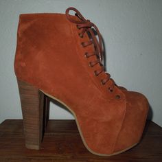 Jeffrey Campbell Suede Lita Boots Size: 9 Made In Spain New Without Box. Heel Is 5" High. Suede Lace-up Platform Heeled Boots, Orange Suede Heels With Round Toe, Lita Boots, Jeffrey Campbell Shoes, Jeffrey Campbell, Boots Booties, Bootie Boots, Real Life, Ankle Boots