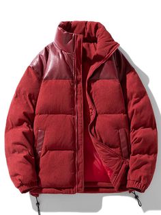 Material: PolyesterPackage included:1*Coat. Red Puffer Jacket With Pockets, Red Patchwork Outerwear For Winter, Red Long Sleeve Puffer Jacket With Padded Collar, Red Long Sleeve Winter Puffer Jacket, Winter Red Outerwear With Corduroy Collar, Red Puffer Jacket With Pockets For Cold Weather, Red Puffer Jacket For Fall Outdoor Activities, Red Puffer Jacket For Outdoor Fall Use, Red Corduroy Winter Outerwear