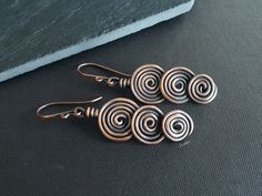 Copper Spiral Earrings 2.2 Ancient Dangles Tribal - Etsy Bohemian Spiral Copper Earrings, Bohemian Copper Spiral Earrings, Hand Forged Copper Spiral Earrings, Bohemian Spiral Copper Wire Earrings, Women Nature, Wire Wrapping Crystals, Diy Wire Jewelry, Spiral Earrings, Earrings Elegant