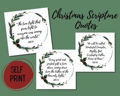 three christmas printables with the words, self prints and an image of holly wreath