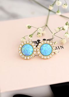 Opal earrings Blue Opal Stud earrings Opal Stud Earrings | Etsy Blue Round Bridal Earrings For Formal Occasions, Blue Round Cluster Earrings For Formal Occasions, Elegant Blue Cluster Earrings As Gift, Blue Cluster Drop Earrings As Gift, Elegant Blue Cluster Earrings For Gift, Blue Drop Cluster Earrings For Gift, Blue Round Cluster Earrings For Wedding, Blue Cluster Earrings For Wedding, Blue Round Crystal Earrings For Anniversary