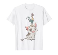 a white t - shirt with an image of a cat on top of a chicken