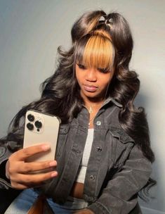 Different Quick Weave Hairstyles, Straight Wig Hairstyles Ideas, Exotic Hairstyles For Black Women, Baddie Wig Hairstyles, Cute Wig Styles, Bang Hairstyles Black Women, Black Wig Hairstyles, Lace Front Styles, Frontal Wig Hairstyles