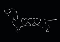 a line drawing of a dachshund with hearts on it's tail