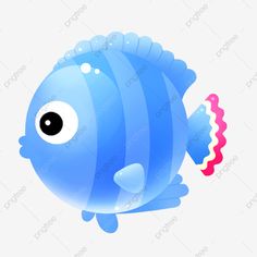 a blue fish with black eyes and red tail, cartoon, character png and psd