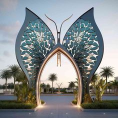 metal canopy,entrance sculpture,large metal canopy,butterfly canopy,stainless steel canopy Entrance Sculpture, Butterfly Arch, Canopy Entrance, Back Arch, Outdoor Restaurant Design, Abstract Butterfly, Wrought Iron Decor, Entrance Gates Design, Entry Design