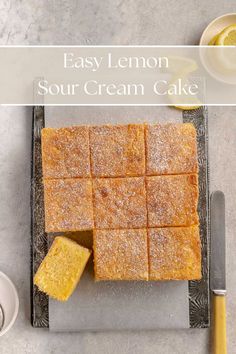 easy lemon sour cream cake on a plate