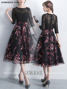 10% off now|Free shipping world-wide. Black Lace Floral Prints Homecoming Dress With Lace Sleeves at GemGrace. Click to learn our pro custom-made service for wedding dress, formal dress. View #HomecomingDresses for more ideas. Spring Prom Black Lace Dress, Black Lace Dress For Spring Prom, Spring Black Lace Prom Dress, Spring Black Lace Dress For Prom, Black Lace Dress With Contrast Lace For Spring, Black Lace Dress With Contrast Detail For Spring, Black Lace Dress With Floral Print, Black Lace Prom Dress For Summer, Black Lace Summer Prom Dress