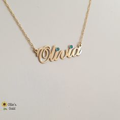 🌻 Two Birthstone 14K Name Necklace - Olivia Style 🌻 11mm Tall Capital 🌻 Please send the second birthstone choice in the personalization box with the name 🌻 Olivia Photo shows 2 gram twist chain 🌻You can choose your chain length and type at checkout - price varies 🌻 Production Time is 7-14 working days 🌻 Please upgrade your shipping if you would like to expedite delivery Name Necklaces, Name Photo, Personalized Gifts For Kids, Plate Necklace, Name Design, Name Plate, Name Necklace, Galaxy Wallpaper, Chain Styles