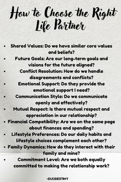 Ensure your future happiness by asking these crucial questions about a potential life partner. From shared values to communication styles, these questions will help you evaluate compatibility and build a strong foundation for a lasting relationship. #RelationshipAdvice #LifePartner #Compatibility #RelationshipGoals #LoveAndMarriage #FindingTheOne #SelfReflection #HealthyRelationships Finding A Life Partner Quotes, Courtship Vs Dating, Questions To Ask Yourself Relationships, Healthy Relationship Values, Relationship Builders For Couples, What Do I Want From A Relationship, List Of Qualities In A Partner, How To Choose Right Life Partner, How To Build A Strong Relationship