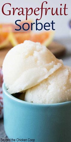 grapefruit sorbet in a blue bowl