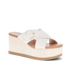 Baretraps-Sydney Wedge Sandal Touch up your summery look with the beachy Sydney sandal from Baretraps. This wedge sandal sports a crisscross upper and metallic buckle detail to catch the eye, while the cushioned footbed provides underfoot support. Casual Wedge Sandals With Buckle For Vacation, Synthetic Platform Wedge Sandals For Summer Outings, Adjustable White Wedge Sandals For Beach, Platform Wedge Sandals For Summer Outings, Summer Beach Wedge Sandals With Buckle Closure, White Wedge Sandals With Textured Footbed For Vacation, Summer Synthetic Wedge Sandals With Buckle Closure, Synthetic Wedge Sandals With Woven Sole For Summer, Wedge Sandals With Cushioned Footbed For Summer