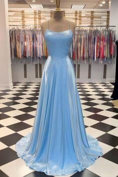 Long Graduation Dress, Wedding Guest Dresses Uk, Blue Satin Prom Dress, Baby Blue Prom Dresses, Graduation Dresses Long, Satin Formal Gown, Simple Prom Dress Long, School Dance Dresses, Prom Dresses Simple