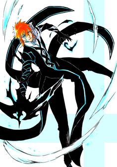 an anime character with orange hair and black clothes