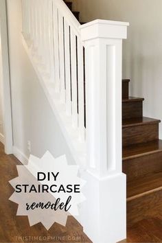 a stair case with the words diy staircase remodel