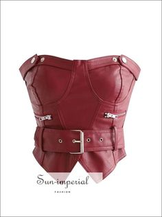 Women Red Sweetheart Neckline Fox Leather Bandeau Corset with Waist Belt Crop top Zip detail chick sexy style Victoria Adams, Red Top Women, Body Dimensions, Outfits Edgy, Alternative Style, Womens Sleeveless Tops, Leather Decor, Corset Crop Top, Leather Corset