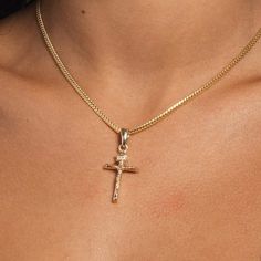 For a LIMITED TIME ONLY, you can level up with a Solid Gold Crucifix pendant! Show your faith with this timeless piece. Please allow up to 4-8 weeks for production time on ALL made to order Solid Gold items. Your personalized product takes time to craft and test. Discount codes are NOT valid on Solid Gold orders. There are NO returns/cancellations on custom made items once in production. Specifications - 19mm x 29mm (Width x Height) - Bail: Fits up to 5mm Tennis Chain - Weight (can vary +/- 2 grams) 10k Solid Gold: 5 grams 14k Solid Gold: 5.5 grams Tennis Chain, Vermeil Jewelry, Custom Earrings, Gold Piece, Gold Collection, Drop Necklace, Pendant Bracelet, Gold Design, Rope Chain