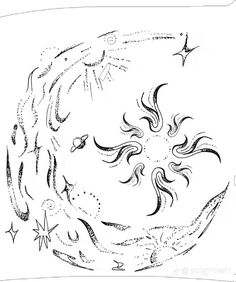 a drawing of the sun and stars