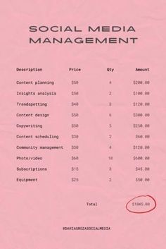 The cost of social media management Social Media Manager Contract, Social Media Managing, Ig Marketing, Work Vibes, Invoice Format, Instagram Business Marketing, Social Media Management Business, Social Media Report, Social Media Marketing Planner