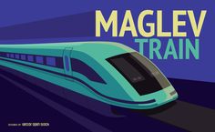 a blue train traveling down tracks next to the words maglev train