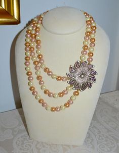 Clothes Simple, Heidi Daus, Pearl Crystal, Semi Precious Stones, Street Styles, Multi Strand, Gold Finish, Antique Gold, Crystal Necklace