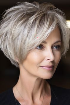 For those seeking a look with youthful vibes, try out the pixie cut featuring long front layers. This bold style will definitely add some flair to your appearance. Click here to check out more classic short haircuts for older women. Short Haircuts For Older Women, Haircuts For Older Women, Mom Hair, Bob Haircut For Fine Hair, Short Hairstyles For Thick Hair, Short Choppy Hair, Bob Hairstyles For Fine Hair