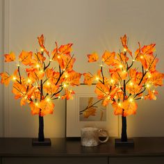 PRICES MAY VARY. Thanksgiving Decorations Table Tree: 2 Pack 24" tall maple tree light is embellished with 24 LEDs, the color of the maple leaves range from vibrant orange to red, look like the real fall leaves, making for a great blend of colors to warm up any room. Adjustable Branches: Satisfy your personal DIY need with the adjustable branches. You can bend the branches and twigs into any shape as you like for your decorating needs. This table decor light features a suitable height(24 inch/60 Diy Artificial Tree, Thanksgiving Decorations Table, Maple Leaf Tree, Thanksgiving Table Centerpieces, Night Decoration, Outdoor Fall Decor Ideas, Table Tree, Outdoor Fall Decor, Table Centerpiece Decorations