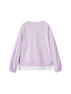 Details: Sweatshirt in a soft pastel purple hue Loose oversize fit Monogram print on the chest Spliced white edges at the hem and sleeve zip design, more convenient to wear. Materials & Care: Cotton 51.2 %Polyester 48.8% Hand wash | Dry clean Do not bleach Size & Fit: Model is 5'7", Bust 32, Waist 24, Hips 35, wearing a size S Item #: JN1SW14 Oversized Purple Tops For Layering, Oversized Long Sleeve Lavender Top, Purple Cotton Top For Layering, Lavender Long Sleeve Sweatshirt For Spring, Violet Pastel, Lavender Sweater, Zip Design, Monogram Prints, Sale Promotion