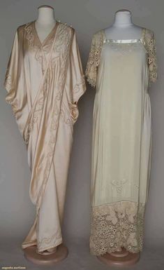 Silk Negligee, Cream Embroidery, Green Embroidery, Historic Clothing, Silk Lingerie, Vintage Gowns