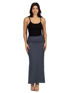 A cute and comfortable maxi skirt style perfect for a casual look or lounging in style. Made from an ultra soft stretch material . Featuring a foldover waist, maxi length, and a relaxed a line shape.material: 92% Polyester, 8% Spandexmodel height: 5' 9" Maxi Skirt Style, Navy And Brown, Black Charcoal, Skirt Fashion, Different Styles, Maxi Skirt, Casual Looks, Stylish Outfits, Fashion Forward